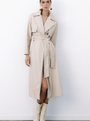 Trench Long En Similicuir Ceinturé - Beige – Image 2
