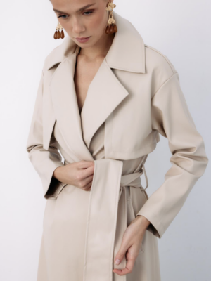 Trench Long En Similicuir Ceinturé - Beige – Image 3