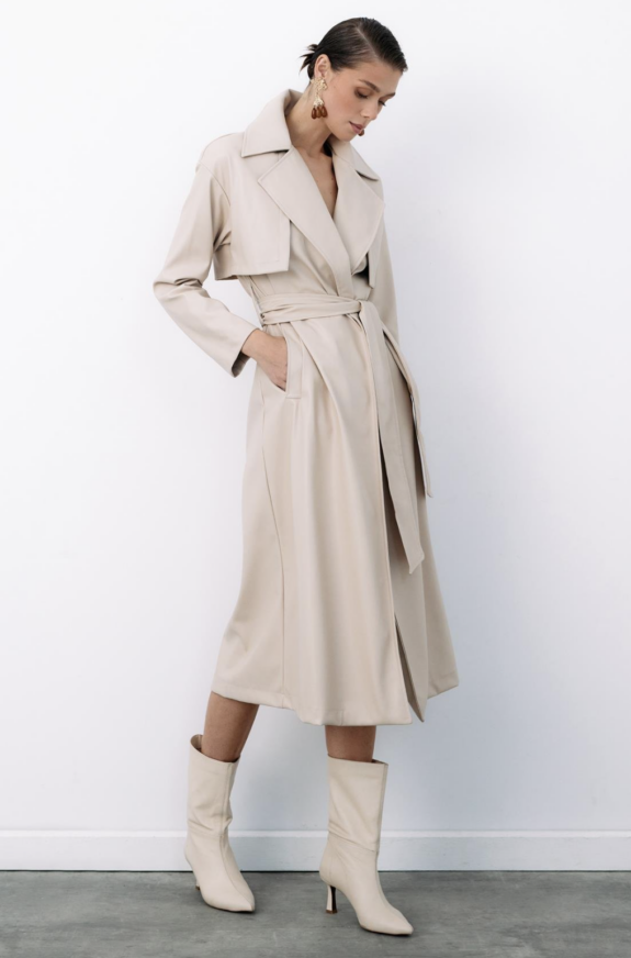 Trench Long En Similicuir Ceinturé - Beige – Image 4