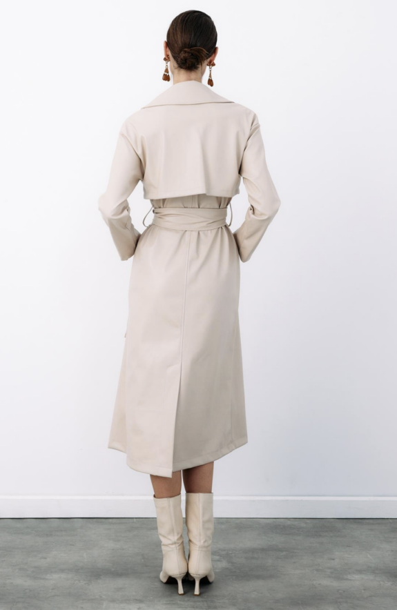 Trench Long En Similicuir Ceinturé - Beige – Image 5