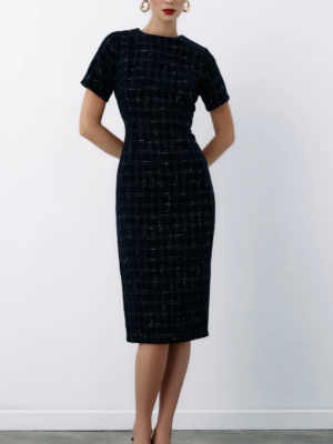 Robe Pailletée à Manches Courtes - NOIR