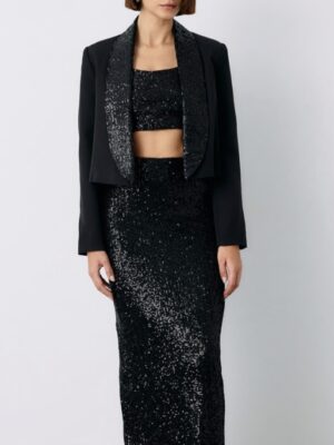 VESTE COURTE A PAILLETTES -NOIR – Image 4