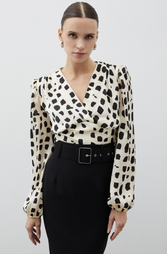 Chemisier court à double boutonnage - BEIGE-NOIR – Image 2