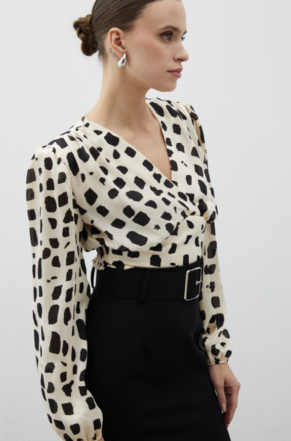 Chemisier court à double boutonnage - BEIGE-NOIR – Image 1