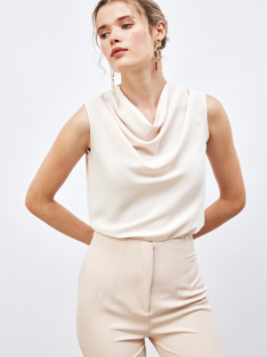 Blouse sans manches à col de bénitier - BEIGE