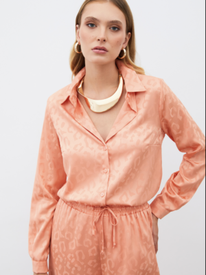 Chemise en satin à motifs - ORANGE