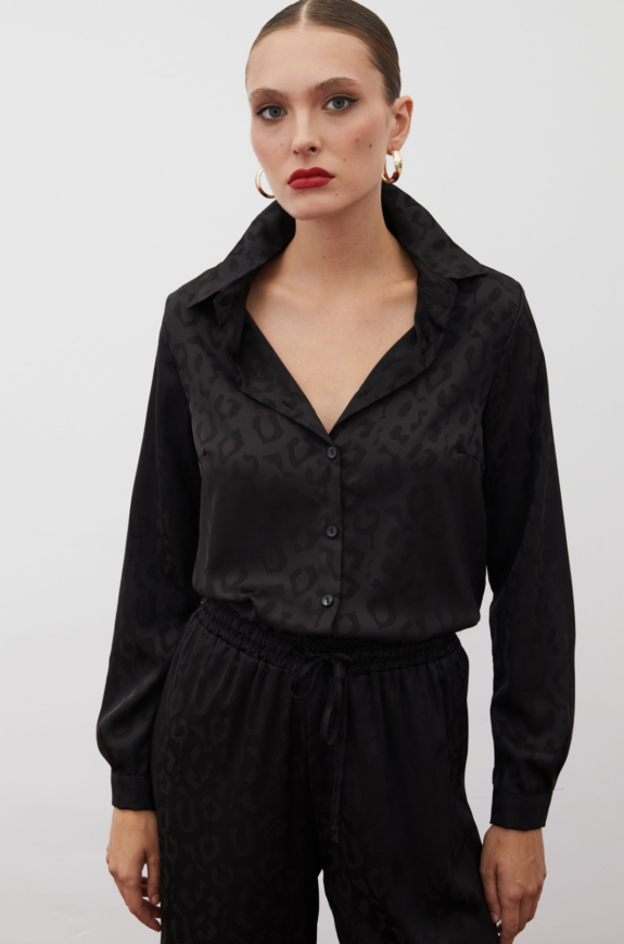 Chemise en satin à motifs - NOIR – Image 1