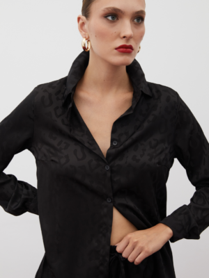Chemise en satin à motifs - NOIR – Image 2