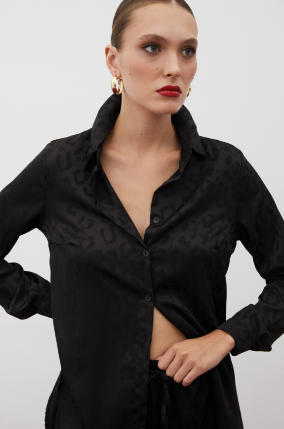 Chemise en satin à motifs - NOIR – Image 2