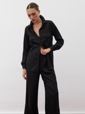Chemise en satin à motifs - NOIR – Image 4