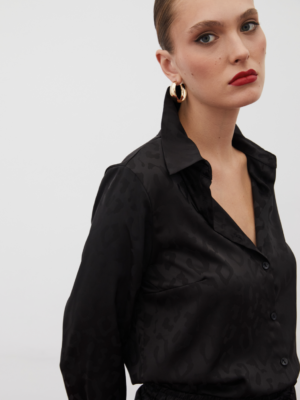 Chemise en satin à motifs - NOIR – Image 3