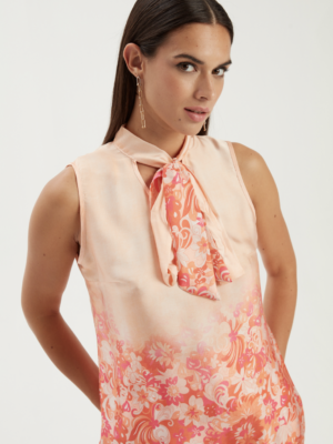 Blouse avec noeud à motifs - ORANGE