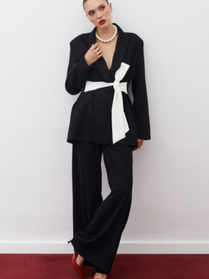 Veste longue à taille ceinturée - NOIR